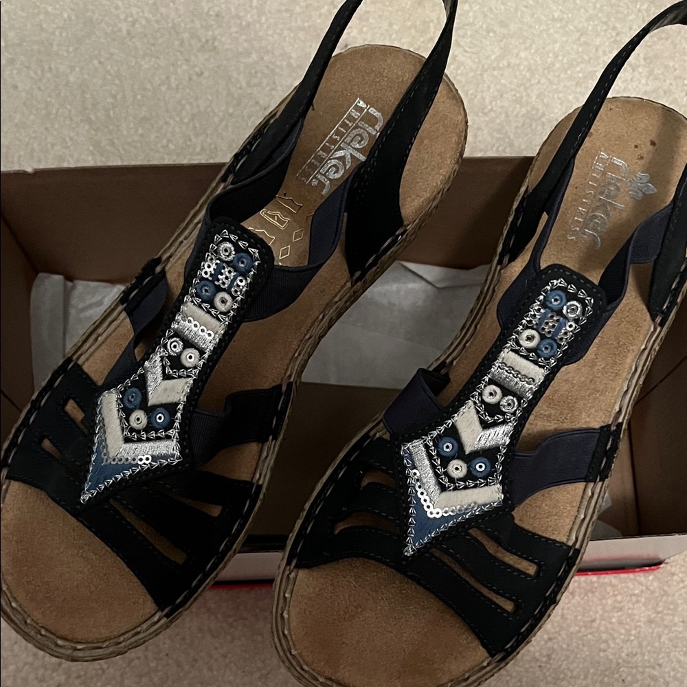 Rieker Antistress Blue Sandals with Sequin Design Detail
